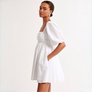Abercrombie & Fitch White Puff Sleeve Mini Dress Cottagecore S